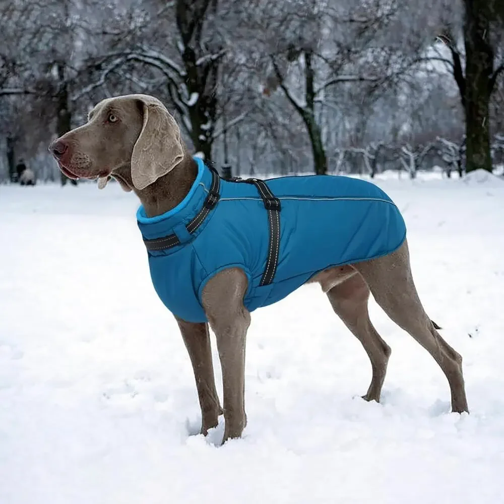 Lelepet Dog Jacket Built-In Harness Winter Coat Medium Blue Reflective Fleece‎